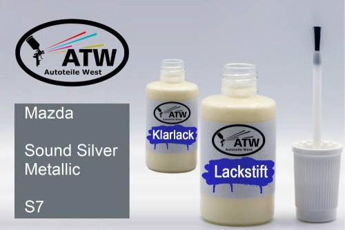 Mazda, Sound Silver Metallic, S7: 20ml Lackstift + 20ml Klarlack - Set, von ATW Autoteile West.